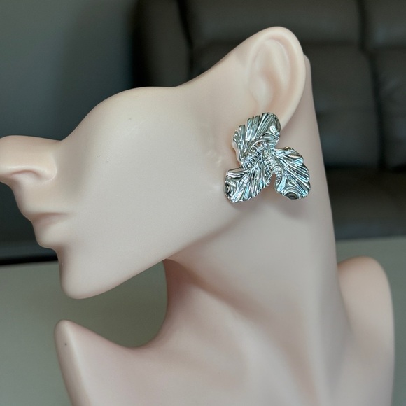 Anthropologie Jewelry - Silver Floral Petal Statement Earrings - Women Jewelry